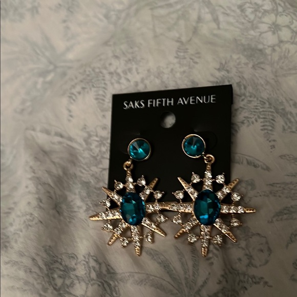 Saks Fifth Avenue Blue and Gold Starburst Earrings - Picture 3 of 3